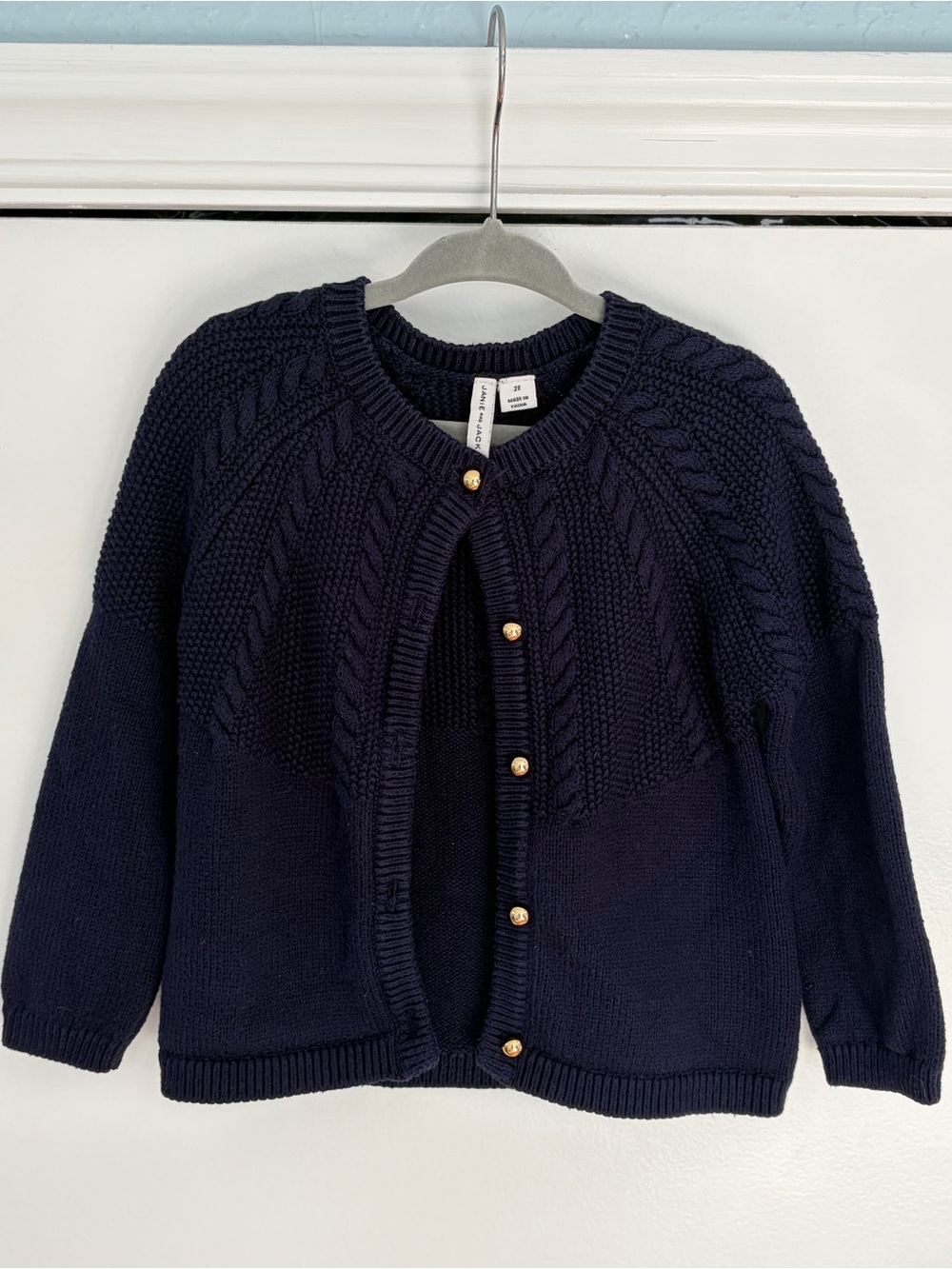 2T Janie and Jack Navy Cable Knit Cardigan with Gold Buttons